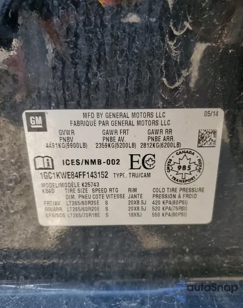 2015 Chevrolet Silverado K2500 Heavy Duty Ltz z USA, uszkodzony, nr VIN 1GC1KWE84FF143152